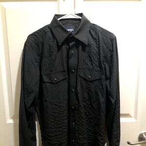 Wrangler Western Black Dobby Stripe Pearl Snap Shirt